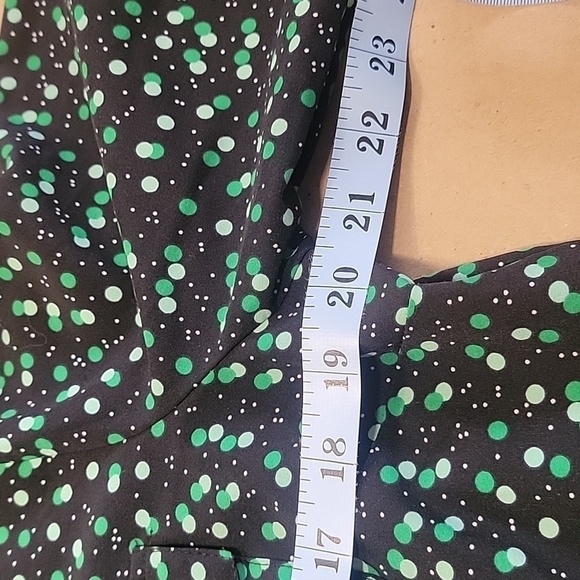 Notations, Size L Black with Green Polka Dot Button Down Roll Tab Sleeve Shirt - Picture 8 of 11